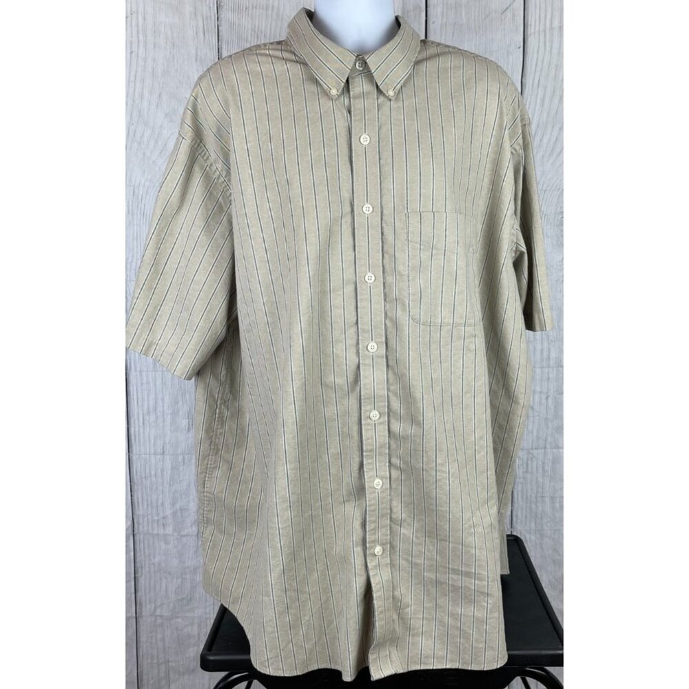 Arrow 3XLT Short Sleeve Button Down Shirt Greenish Tan Gray White Stripes